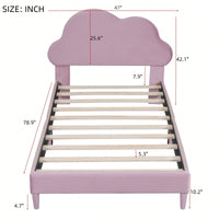 Cloud-Shaped Velvet Twin Platform Bed Frame with Wood Slat Support No Box Spring Required Easy Assembly