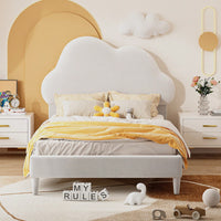 Cloud-Shaped Velvet Twin Platform Bed Frame with Wood Slat Support No Box Spring Required Easy Assembly