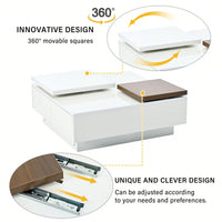 Modern Square Coffee Table With Movable Top & Storage - High Gloss Finish, 4 Drawers, Versatile Design For Living Room, Easy Assembly