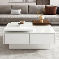 Modern Square Coffee Table With Movable Top & Storage - High Gloss Finish, 4 Drawers, Versatile Design For Living Room, Easy Assembly