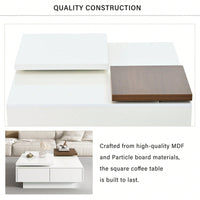 Modern Square Coffee Table With Movable Top & Storage - High Gloss Finish, 4 Drawers, Versatile Design For Living Room, Easy Assembly