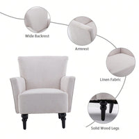 Modern Accent Sofa Chair With Linen Surface,Leisure Chair With Solid Wood Feet For Living Room Bedroom Studio