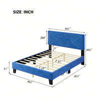 Queen Size Platform Bed Frame With Upholstered Velvet Headboard And Wooden Slat Support, No Box Spring Needed, Easy Assembly