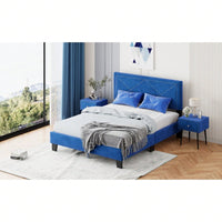 Queen Size Platform Bed Frame With Upholstered Velvet Headboard And Wooden Slat Support, No Box Spring Needed, Easy Assembly