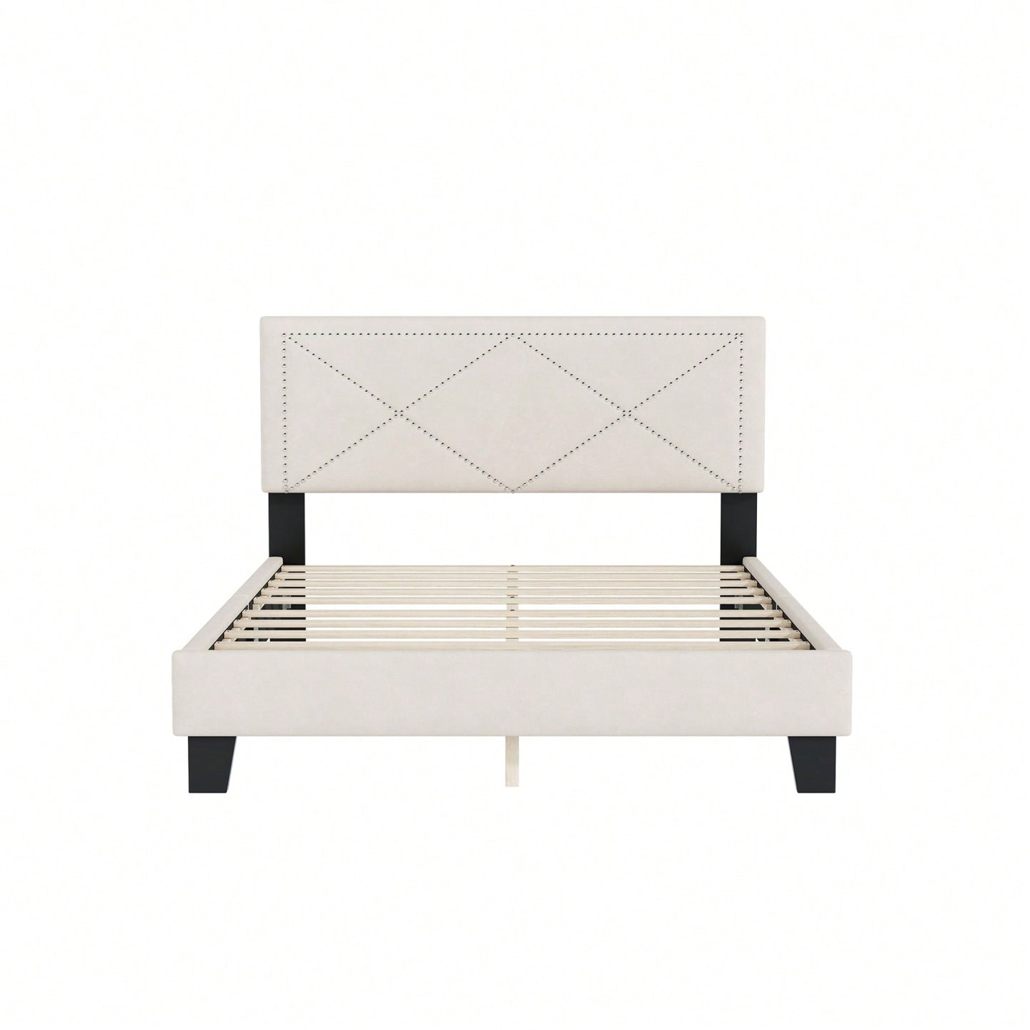 Queen Size Platform Bed Frame With Upholstered Velvet Headboard And Wooden Slat Support, No Box Spring Needed, Easy Assembly