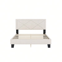 Queen Size Platform Bed Frame With Upholstered Velvet Headboard And Wooden Slat Support, No Box Spring Needed, Easy Assembly