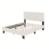 Queen Size Platform Bed Frame With Upholstered Velvet Headboard And Wooden Slat Support, No Box Spring Needed, Easy Assembly