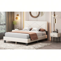 Queen Size Platform Bed Frame With Upholstered Velvet Headboard And Wooden Slat Support, No Box Spring Needed, Easy Assembly