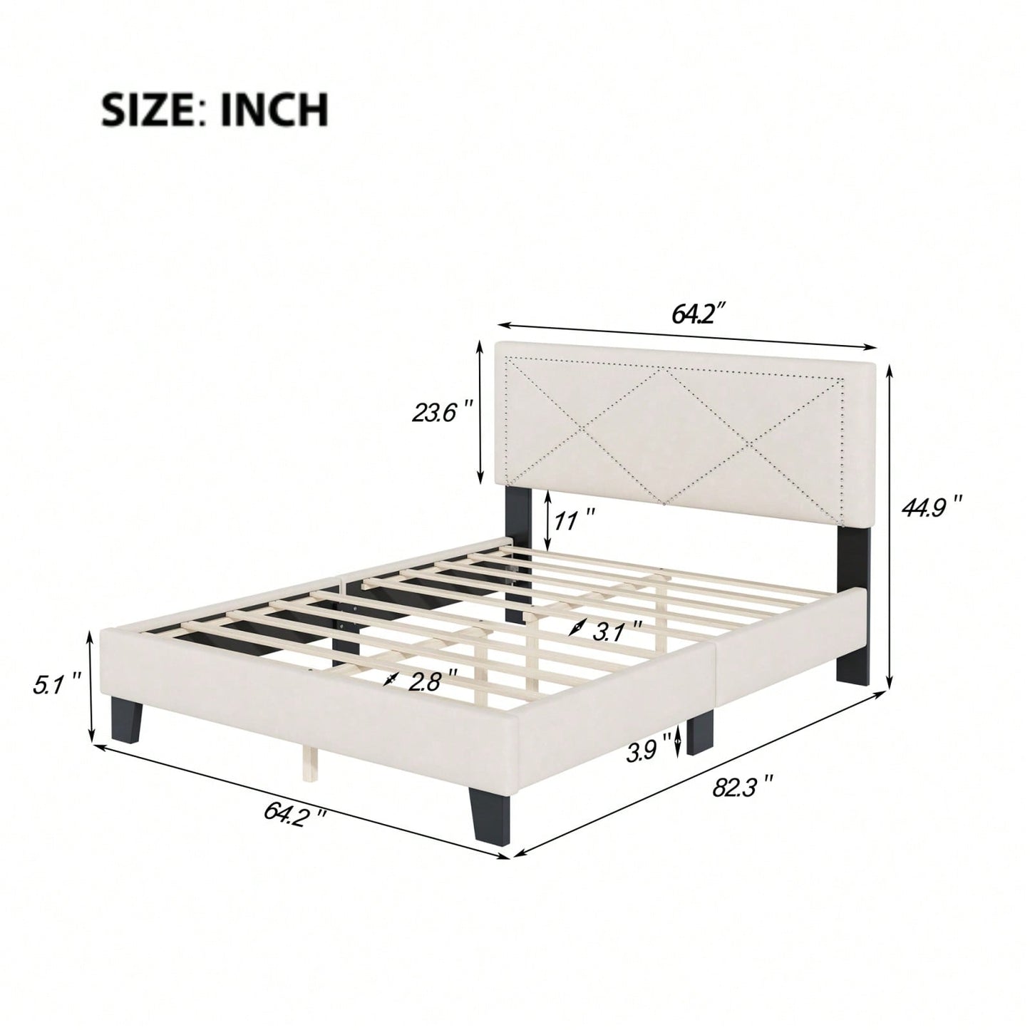 Queen Size Platform Bed Frame With Upholstered Velvet Headboard And Wooden Slat Support, No Box Spring Needed, Easy Assembly