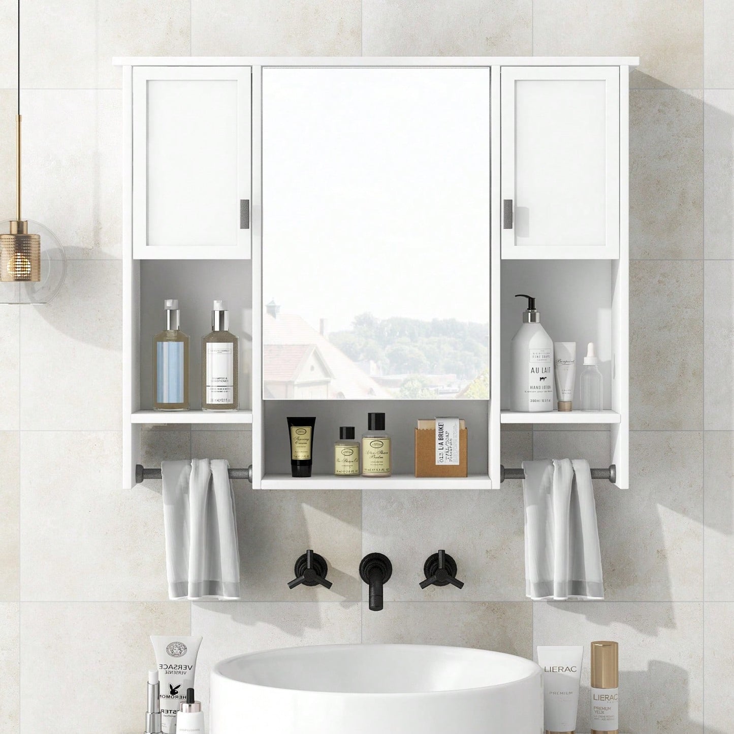 Modern Wall Mounted Bathroom Storage Cabinet, Bathroom Wall Cabinet With Mirror, Medicine Cabinet With Towels Bar