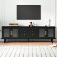 Fluted Glass Retro TV Stand for TVs Up to 78 Inch Media Console with Storage Drawers and Cabinets