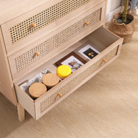 31.5 Inch Rattan Storage Cabinet with 3 Drawers Stylish Wood Accent Table for Bedroom Living Room Hallway