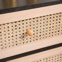 31.5 Inch Rattan Storage Cabinet with 3 Drawers Stylish Wood Accent Table for Bedroom Living Room Hallway