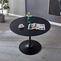 Mid-Century Modern 42 Inch Black Tulip Round Dining Table with Metal Legs for Kitchen and Dining Room