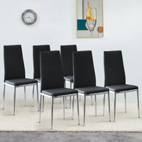 Set of 6 Modern High Back Armless Dining Chairs with Electroplated Metal Legs and PU Leather Seats for Home and Office