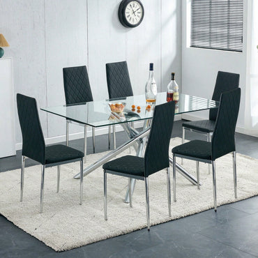 Set of 6 Modern High Back Armless Dining Chairs with Electroplated Metal Legs and PU Leather Seats for Home and Office