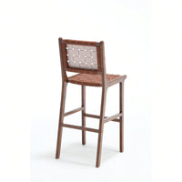 Woven Bar Chair With Solid Wood Legs, Suitable For Living Room, Kitchen And Other Leisure Areas