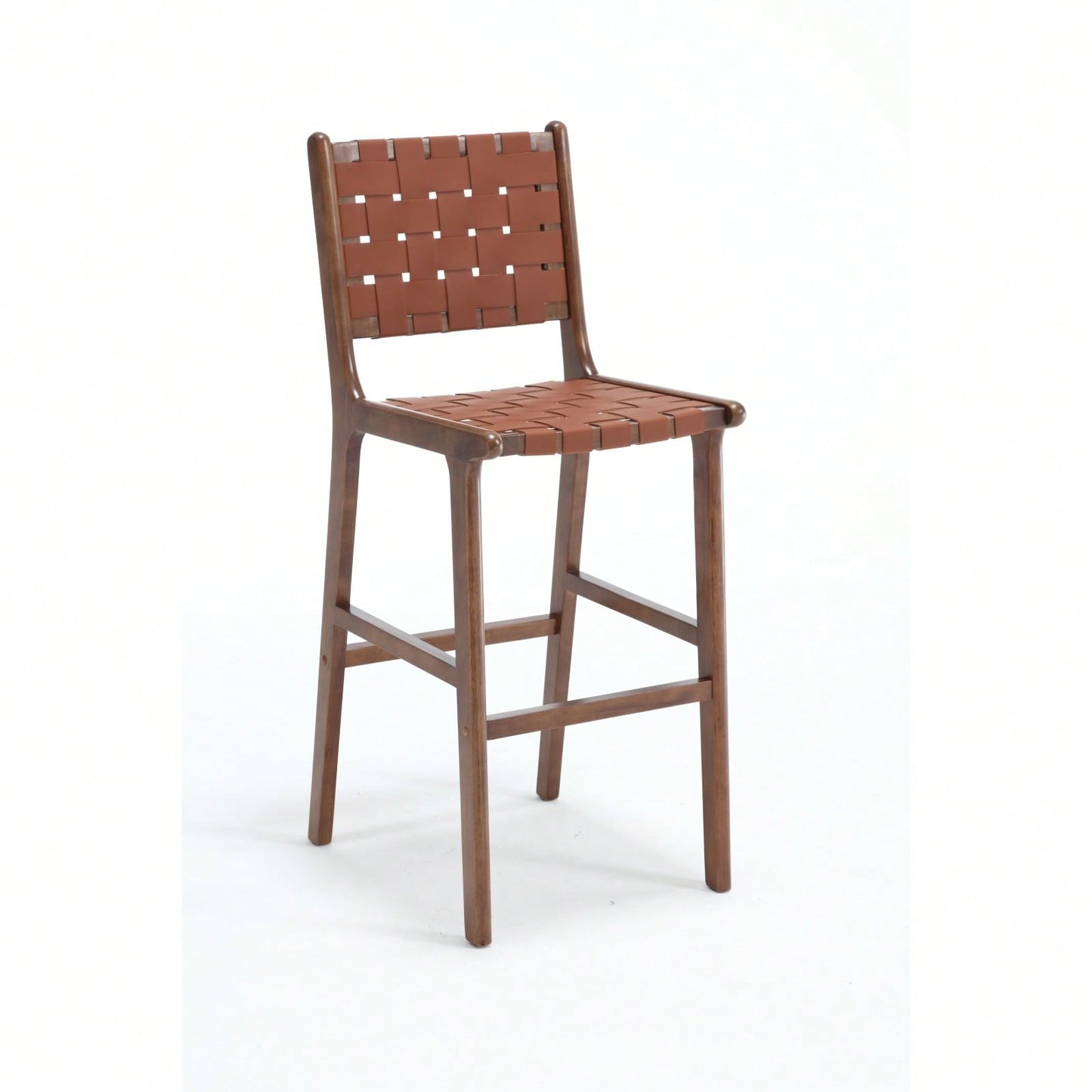 Woven Bar Chair With Solid Wood Legs, Suitable For Living Room, Kitchen And Other Leisure Areas