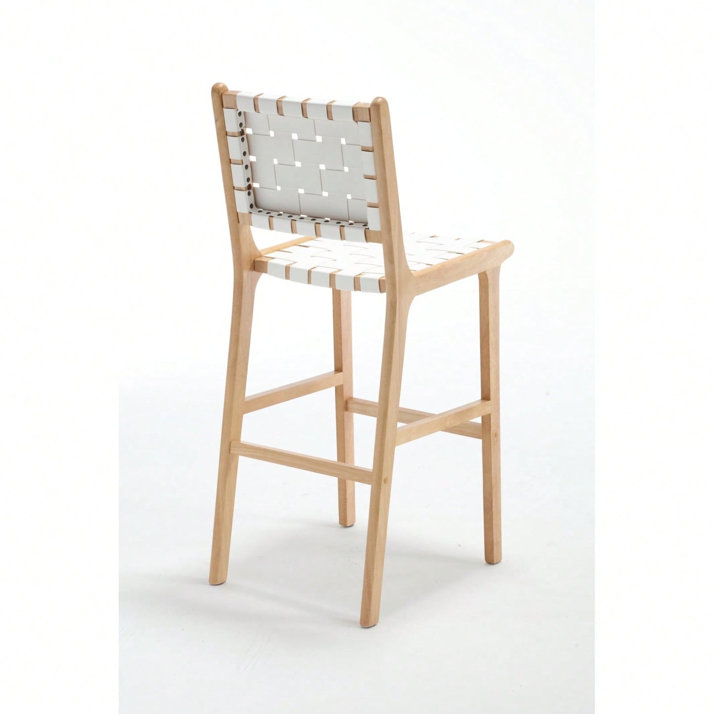 Woven Bar Chair With Solid Wood Legs, Suitable For Living Room, Kitchen And Other Leisure Areas