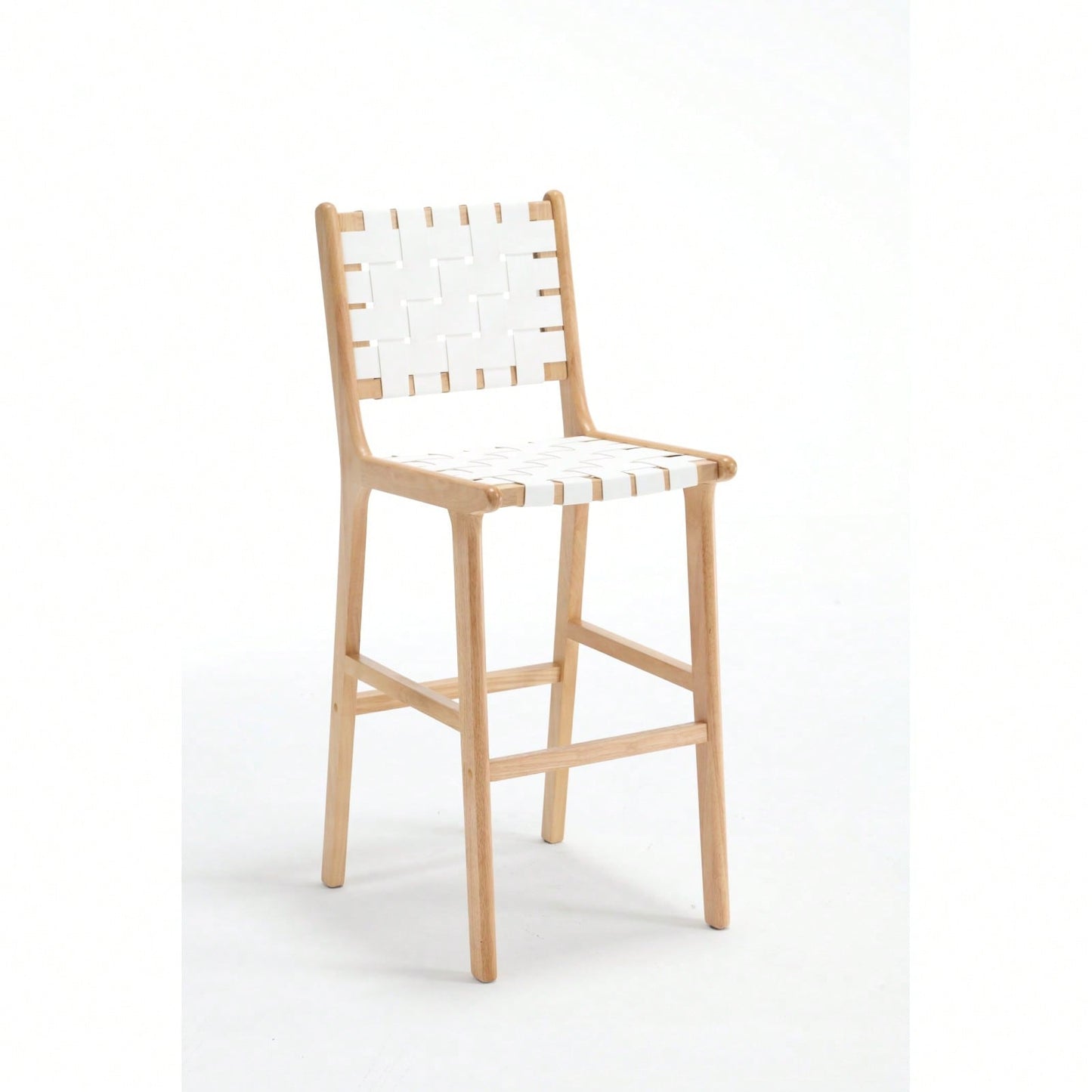 Woven Bar Chair With Solid Wood Legs, Suitable For Living Room, Kitchen And Other Leisure Areas