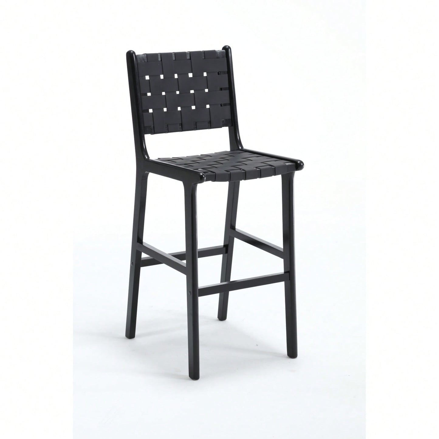 Woven Bar Chair With Solid Wood Legs, Suitable For Living Room, Kitchen And Other Leisure Areas