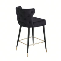 Contemporary Velvet Upholstered Counter Height Stool, Set Of 2, With Gold Tipped Legs For Kitchen Island, Bar 22 Inches