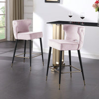 Contemporary Velvet Upholstered Counter Height Stool, Set Of 2, With Gold Tipped Legs For Kitchen Island, Bar 22 Inches