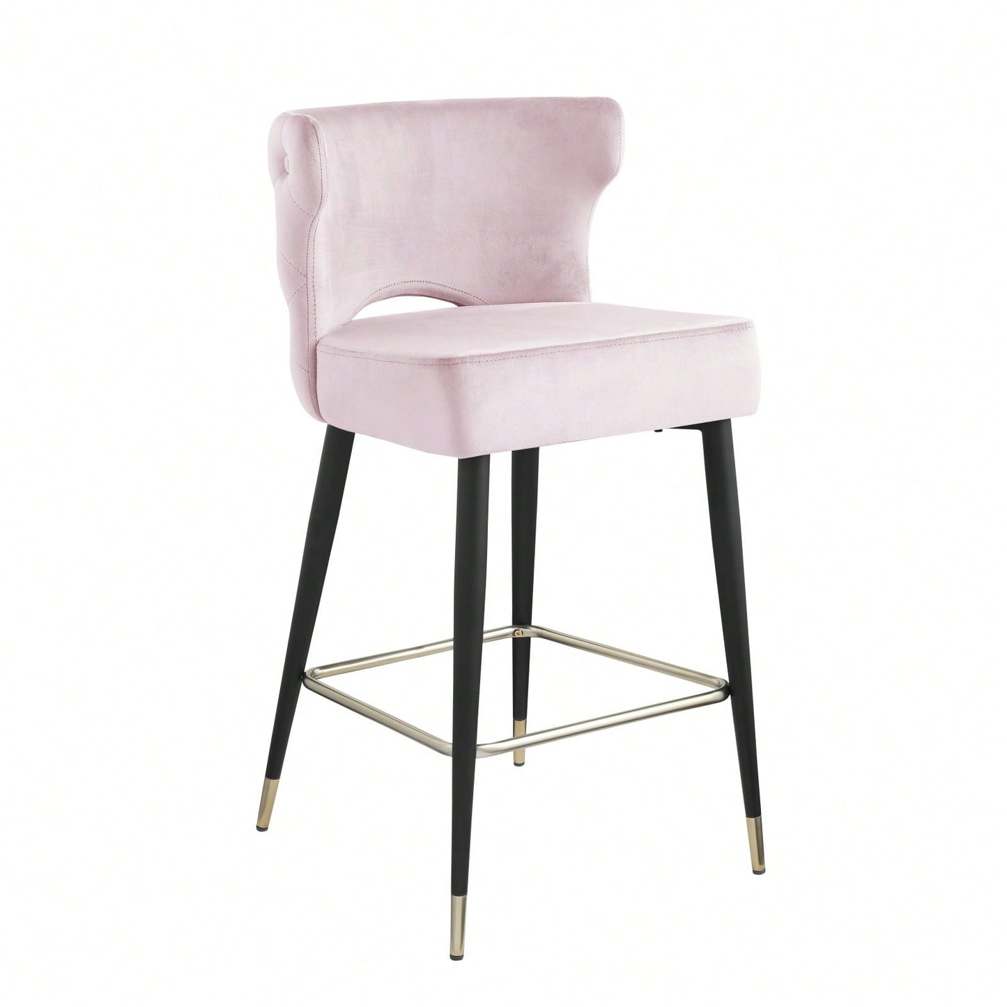 Contemporary Velvet Upholstered Counter Height Stool, Set Of 2, With Gold Tipped Legs For Kitchen Island, Bar 22 Inches