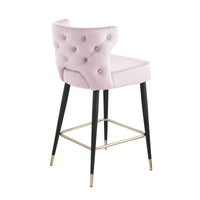 Contemporary Velvet Upholstered Counter Height Stool, Set Of 2, With Gold Tipped Legs For Kitchen Island, Bar 22 Inches