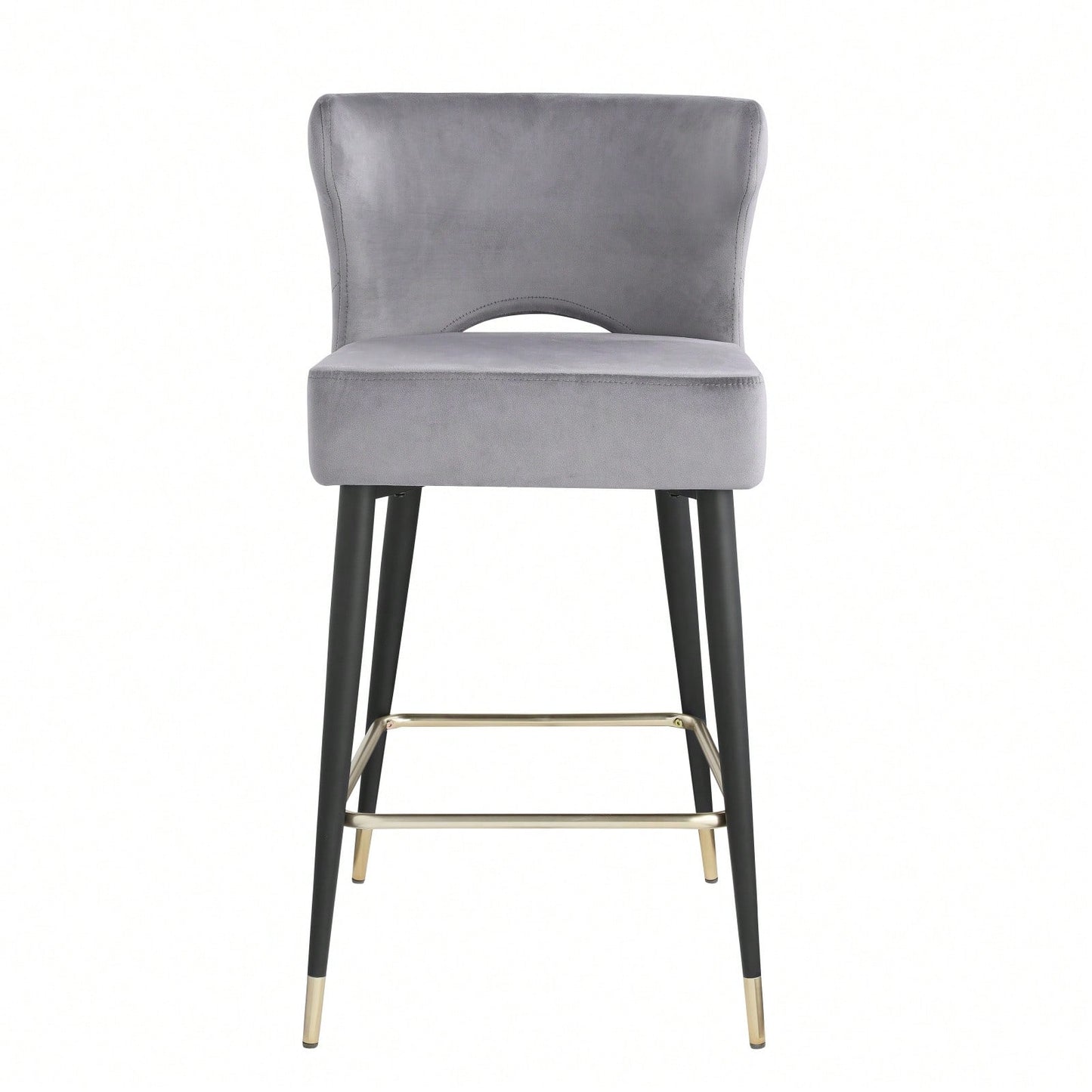 Contemporary Velvet Upholstered Counter Height Stool, Set Of 2, With Gold Tipped Legs For Kitchen Island, Bar 22 Inches