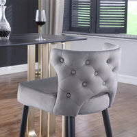 Contemporary Velvet Upholstered Counter Height Stool, Set Of 2, With Gold Tipped Legs For Kitchen Island, Bar 22 Inches