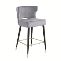 Contemporary Velvet Upholstered Counter Height Stool, Set Of 2, With Gold Tipped Legs For Kitchen Island, Bar 22 Inches