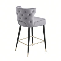 Contemporary Velvet Upholstered Counter Height Stool, Set Of 2, With Gold Tipped Legs For Kitchen Island, Bar 22 Inches