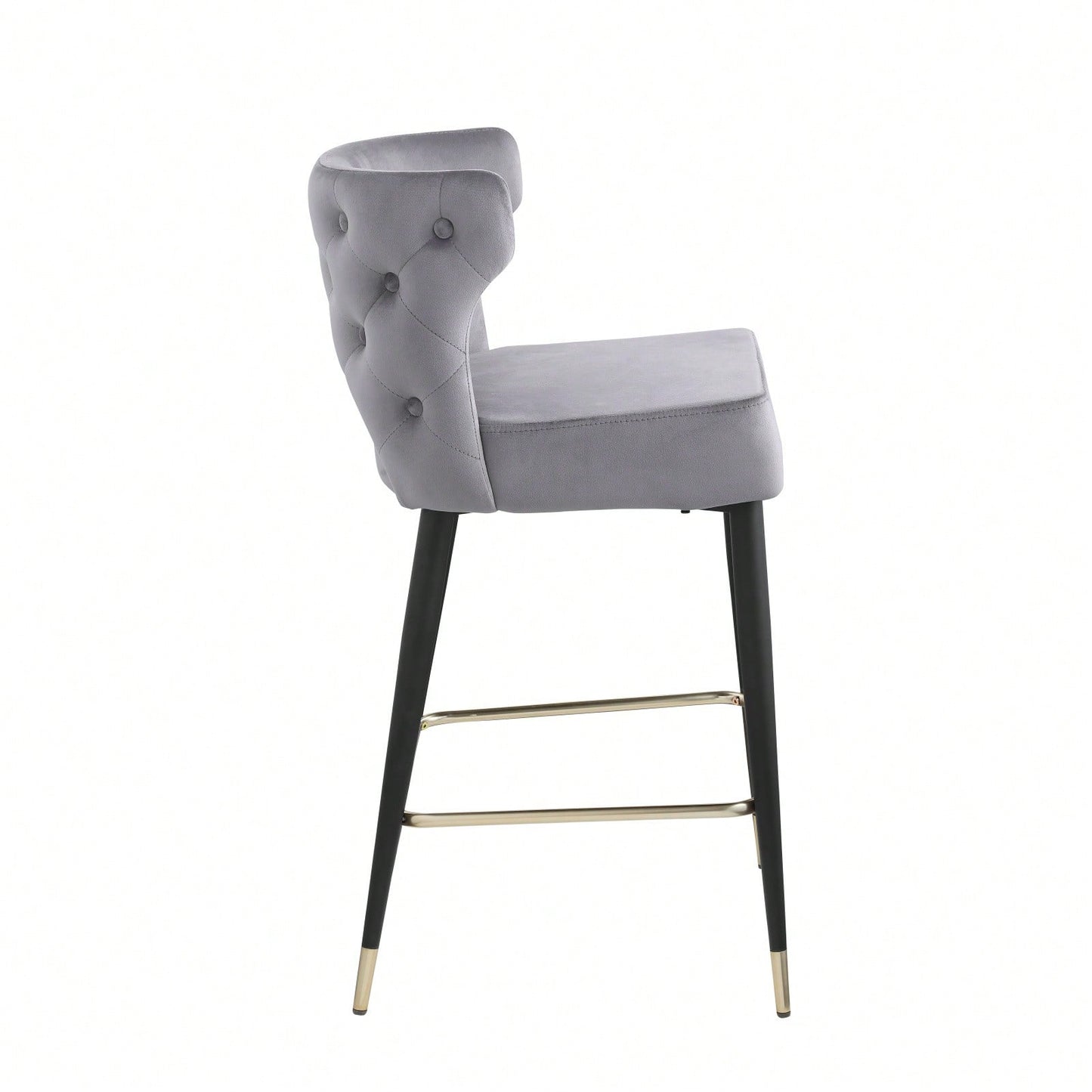 Contemporary Velvet Upholstered Counter Height Stool, Set Of 2, With Gold Tipped Legs For Kitchen Island, Bar 22 Inches