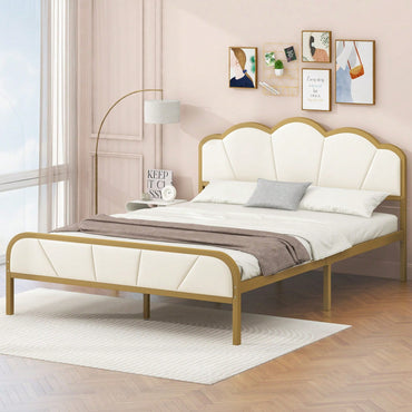 Upholstered Full Size Platform Bed Frame with Metal Support Headboard and Footboard No Box Spring Required Easy Assembly