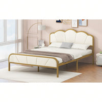 Upholstered Full Size Platform Bed Frame with Metal Support Headboard and Footboard No Box Spring Required Easy Assembly