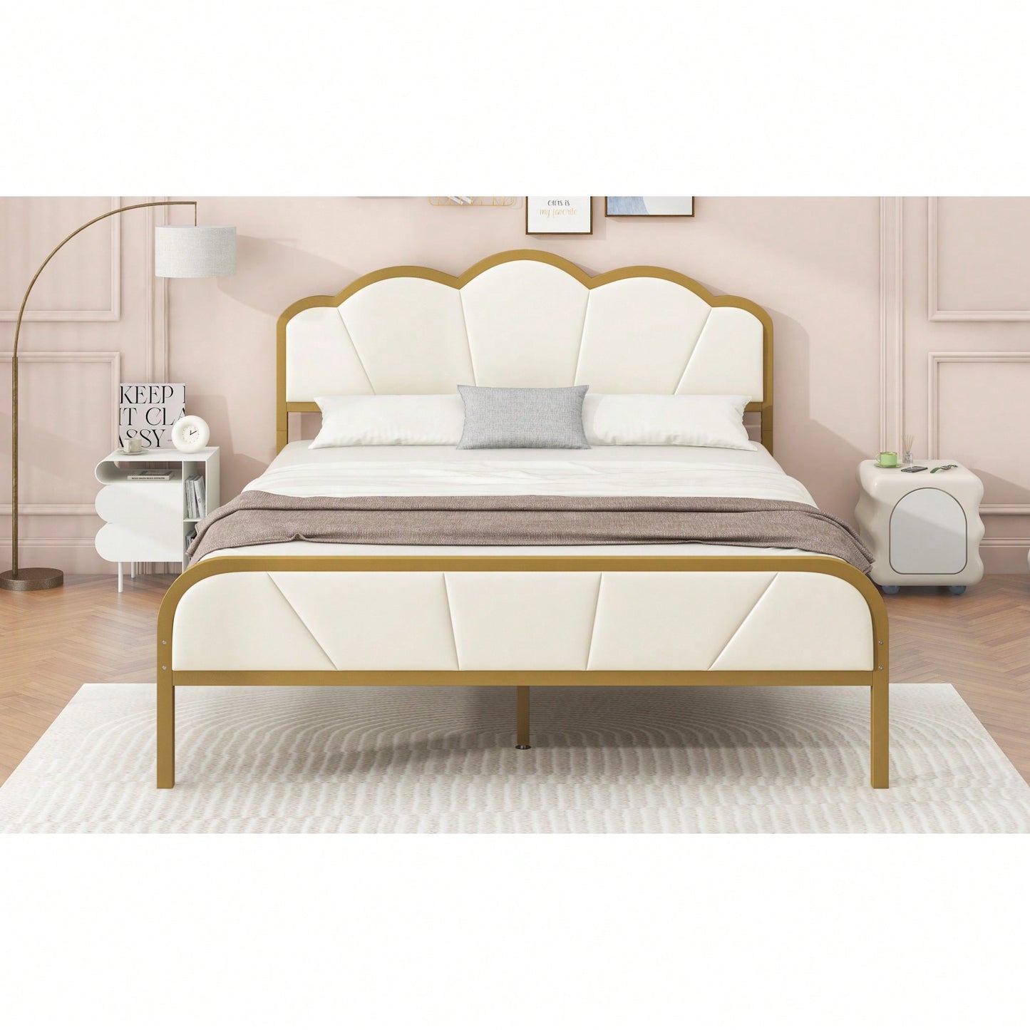 Upholstered Full Size Platform Bed Frame with Metal Support Headboard and Footboard No Box Spring Required Easy Assembly