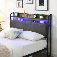 Queen Size Upholstered Platform Bed Frame with Storage Headboard LED Lights and Charging Station Easy Assembly