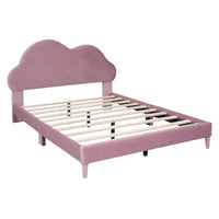 Velvet Upholstered Full Size Platform Bed with Cloud Headboard Sturdy Wood Slats Easy Assembly No Box Spring Required