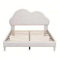 Velvet Upholstered Full Size Platform Bed with Cloud Headboard Sturdy Wood Slats Easy Assembly No Box Spring Required