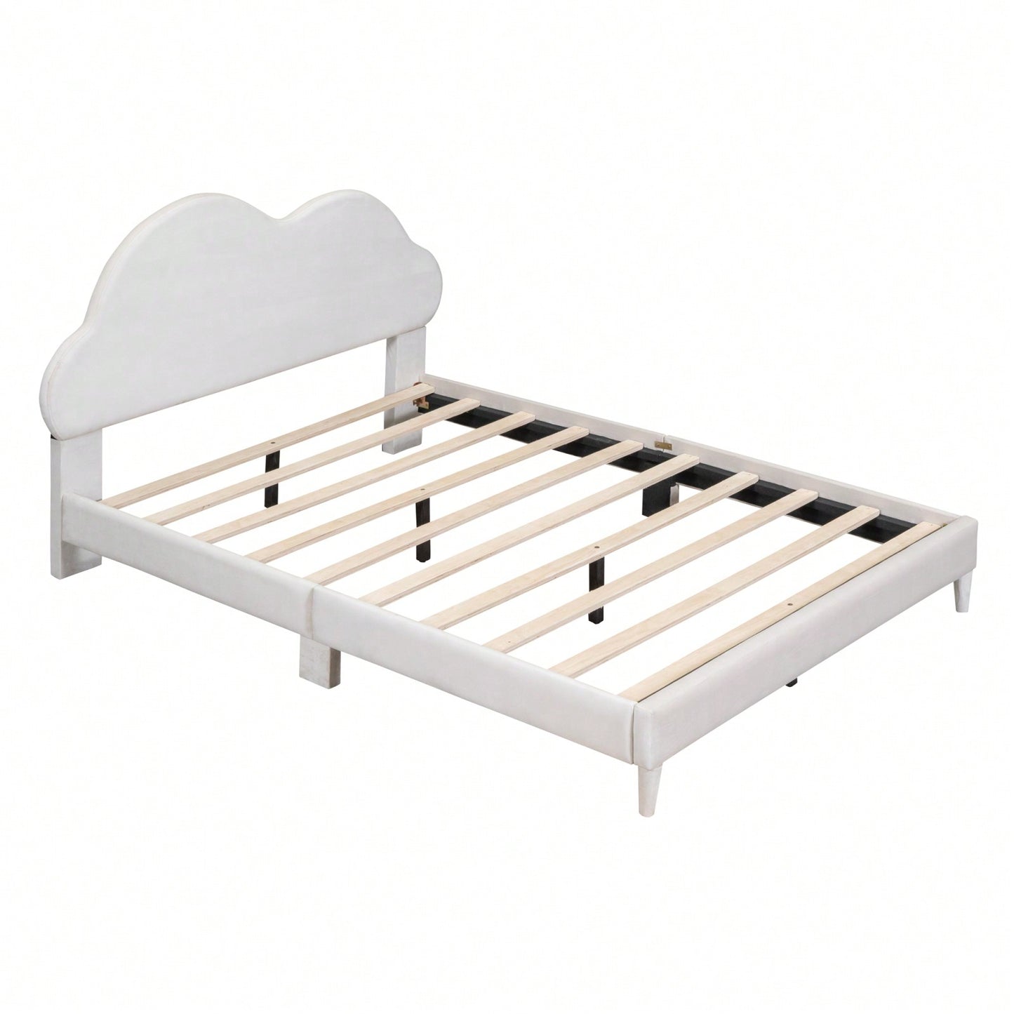 Velvet Upholstered Full Size Platform Bed with Cloud Headboard Sturdy Wood Slats Easy Assembly No Box Spring Required