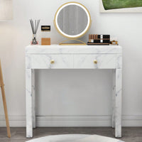 Luxury Marble Makeup Vanity Table with Gold Handles and 2 Drawers 30 Inch Adjustable Footnails for Bedroom Living Room