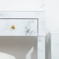 Luxury Marble Makeup Vanity Table with Gold Handles and 2 Drawers 30 Inch Adjustable Footnails for Bedroom Living Room