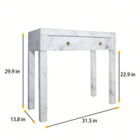 Luxury Marble Makeup Vanity Table with Gold Handles and 2 Drawers 30 Inch Adjustable Footnails for Bedroom Living Room