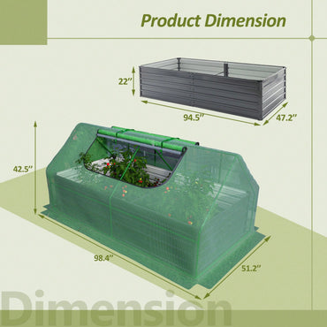 8x4ft Metal Raised Garden Bed with Greenhouse Cover and 2 Windows Heavy Duty Planter Kit for Outdoor Vegetables Easy Assembly