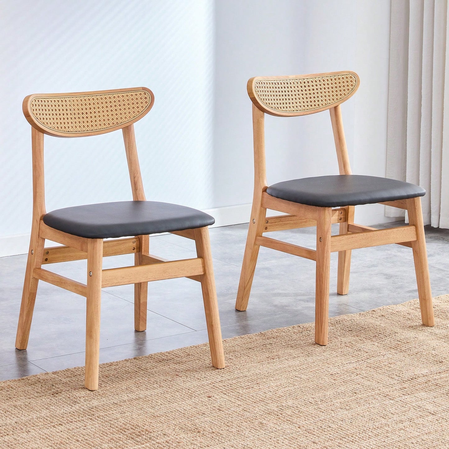 Elegant Upholstered Solid Wood Dining Chairs Set of 2 with Curved Back and Comfortable PU Cushion for Kitchen Dining Room Office