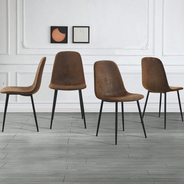 Modern Farmhouse Dining Chairs Set of 4 Upholstered Linen Fabric Side Chairs with Soft Cushions and Black Metal Legs for Kitchen and Lounge