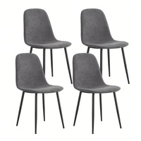 Modern Farmhouse Dining Chairs Set of 4 Upholstered Linen Fabric Side Chairs with Soft Cushions and Black Metal Legs for Kitchen and Lounge