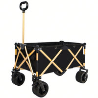 All-Terrain Folding Utility Wagon Cart with Adjustable Handle and Cup Holders for Camping Beach Shopping Supports 225lbs