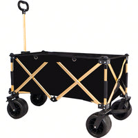 All-Terrain Folding Utility Wagon Cart with Adjustable Handle and Cup Holders for Camping Beach Shopping Supports 225lbs